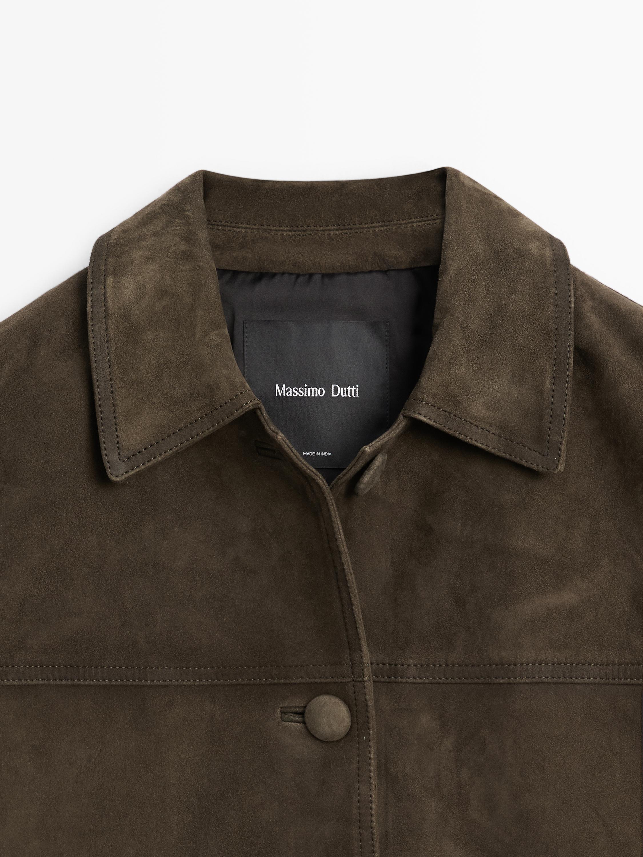 Suede leather jacket with lined buttons